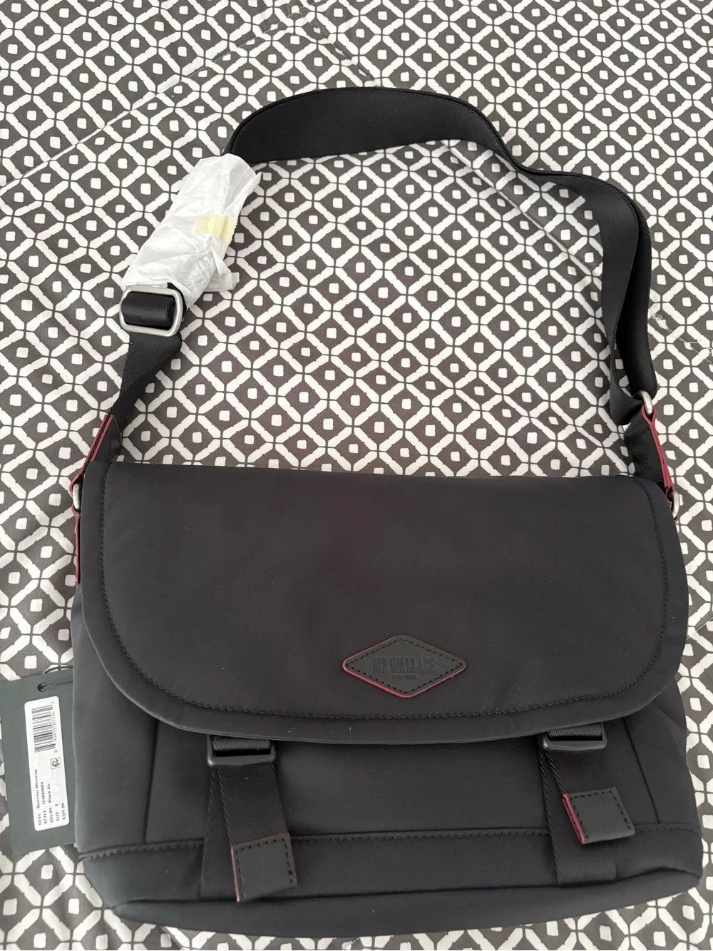 MZ Wallace Black Messenger Bag with Red Trim